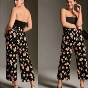 Maeve Anthropologie Colette Wide Leg Cropped Pants Peaches Print Size 31